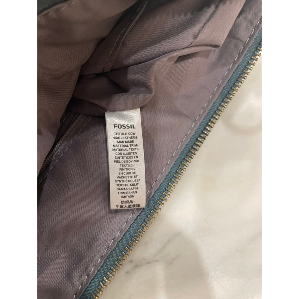 Fossil Mint Green White Monogram Canvas Shoulder Bag Leather Y2K Small Purse - Picture 11 of 11